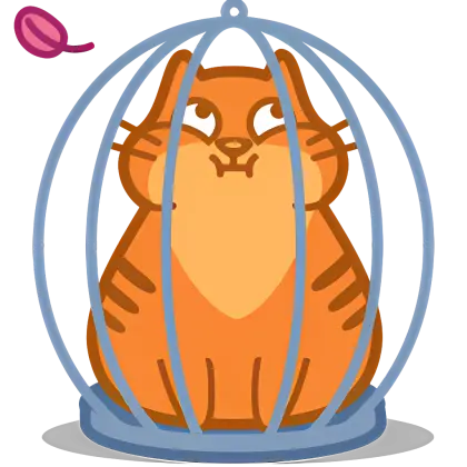 Orange Cat in Cage Cartoon Illustration