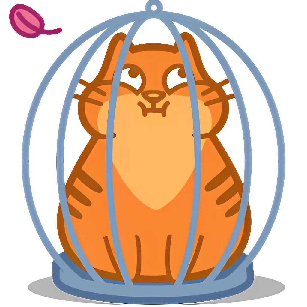 Orange Cat in Cage Cartoon Illustration
