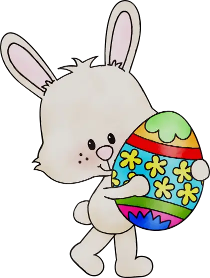 Cute Easter Bunny Holding a Colorful Egg