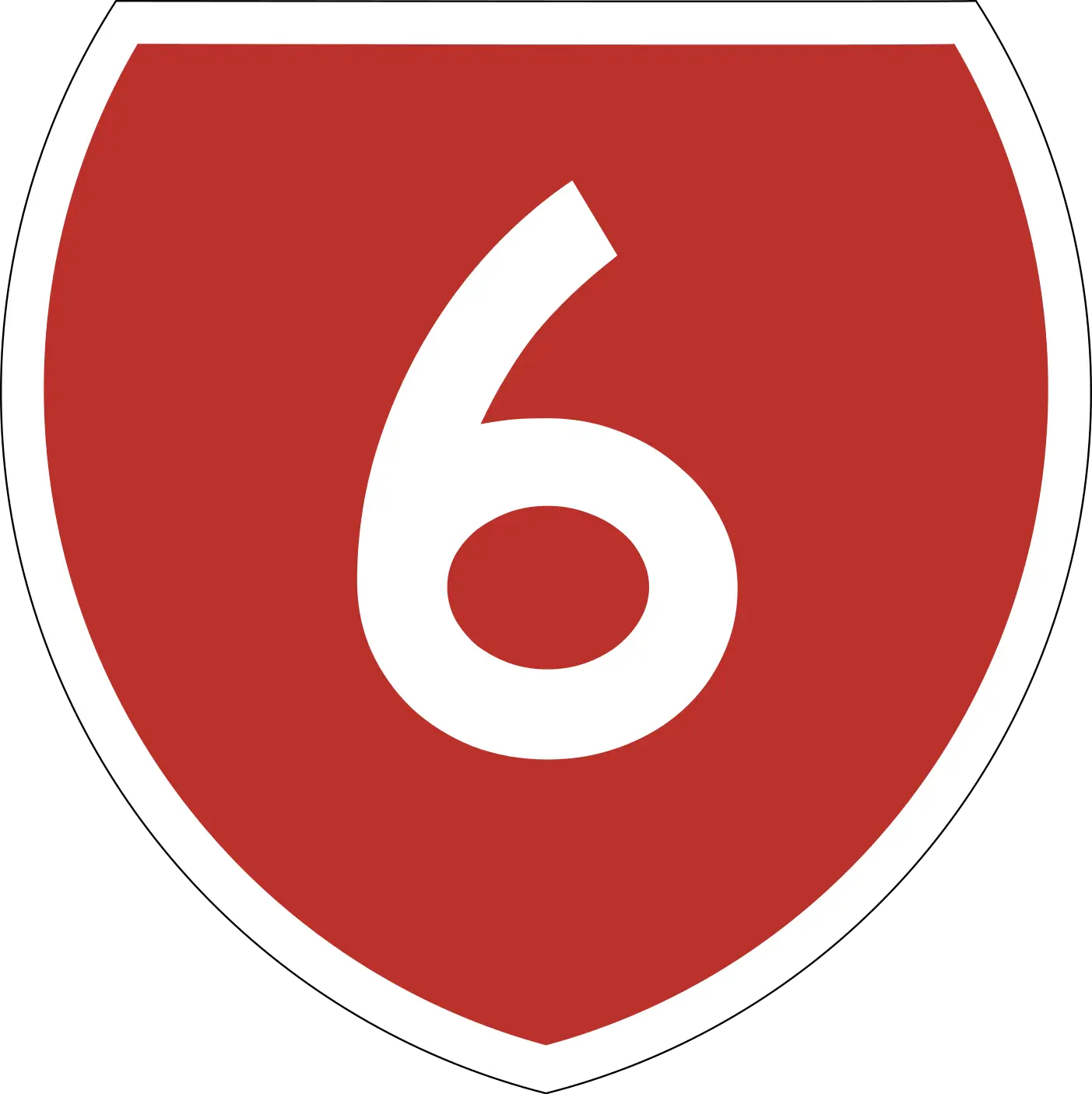 Red Shield Sign with Number 6