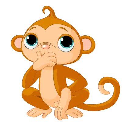 Cute Cartoon Monkey in a Thinking Pose