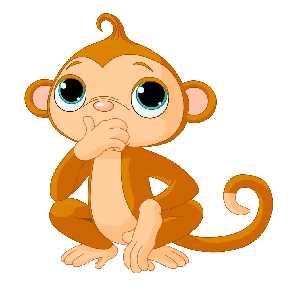 Cute Cartoon Monkey in a Thinking Pose