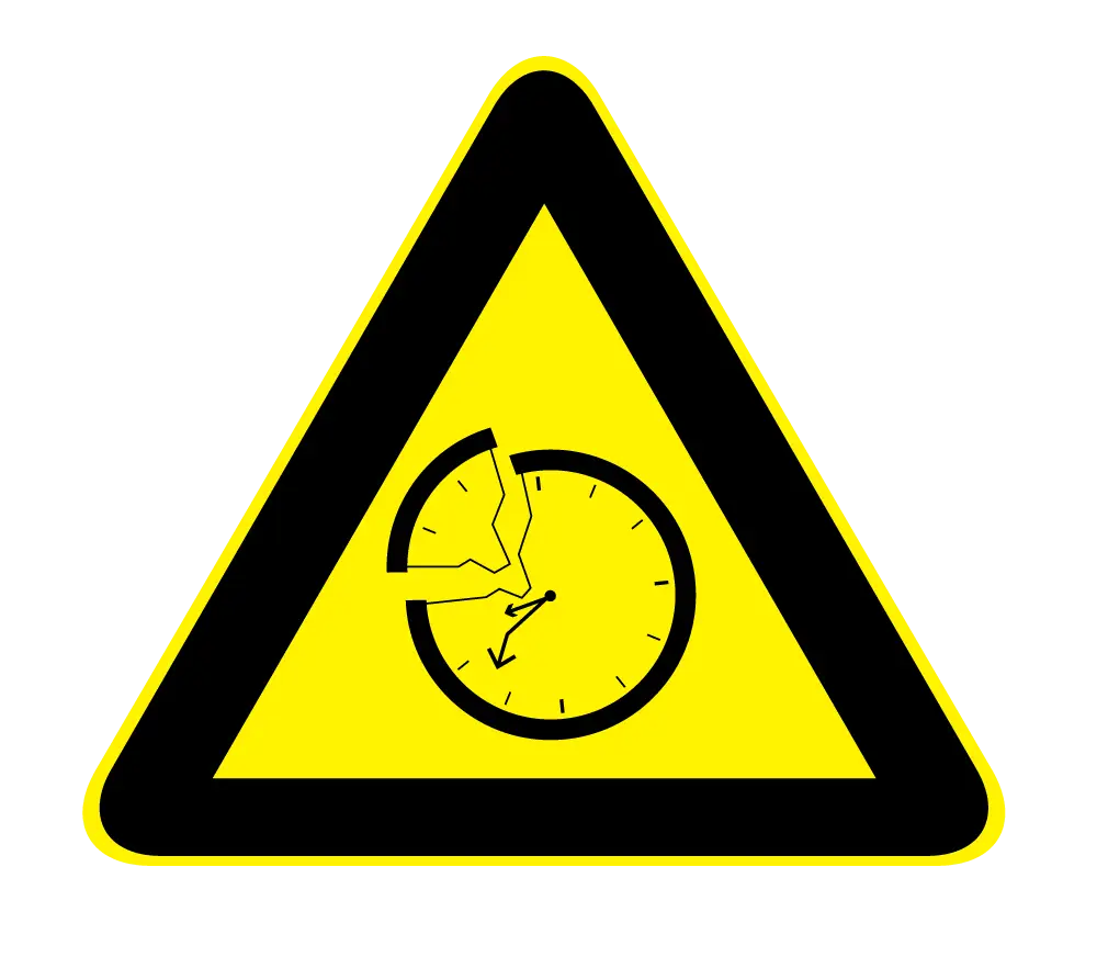 Yellow Warning Sign with Clock
