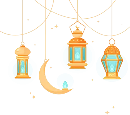 Golden Hanging Lanterns and Crescent Moon for Eid