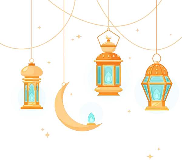 Golden Hanging Lanterns and Crescent Moon for Eid