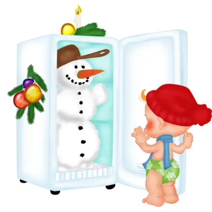 Snowman in Fridge with Baby