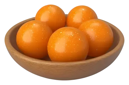 Orange Balls in Wooden Bowl