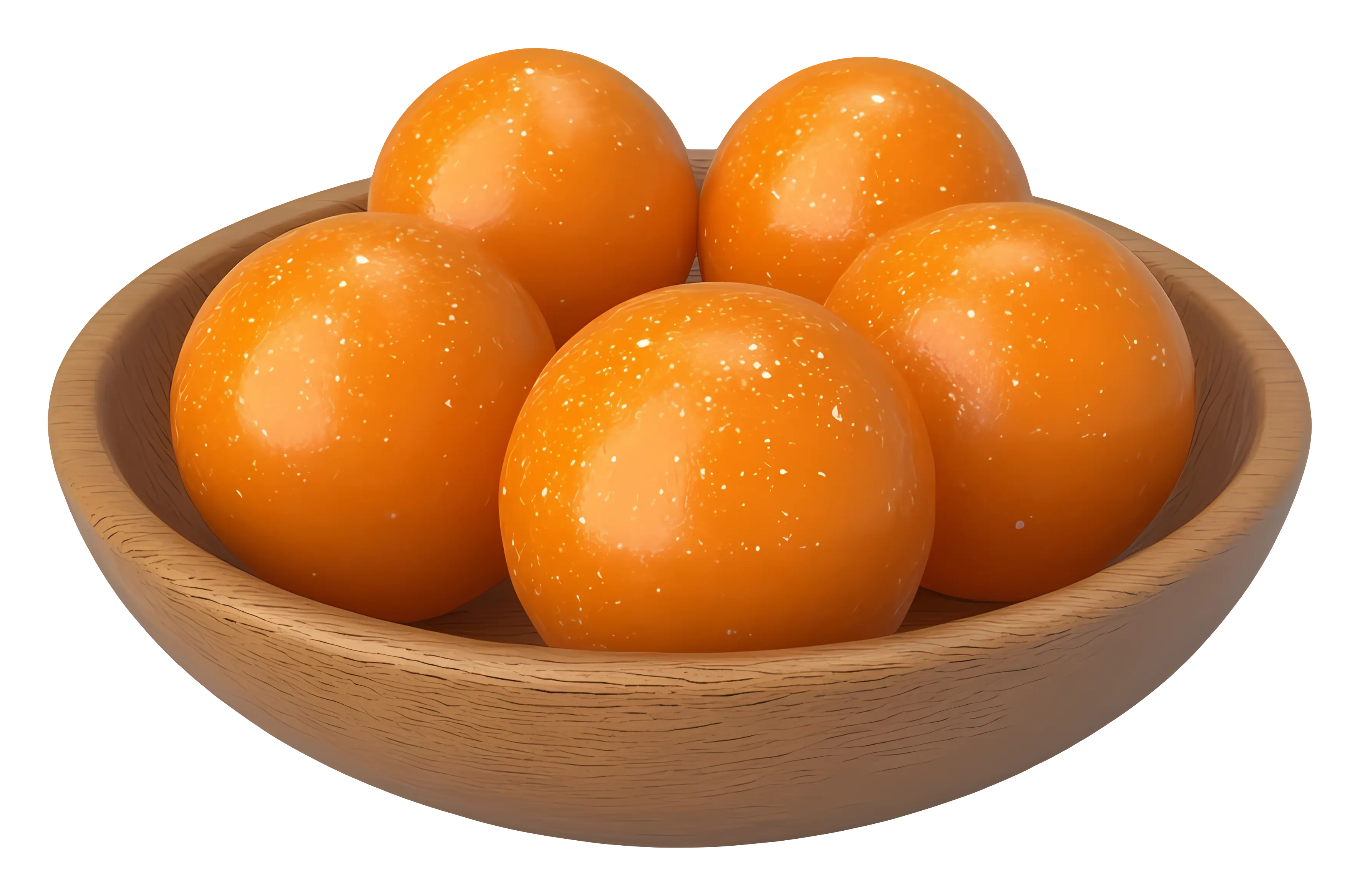 Orange Balls in Wooden Bowl
