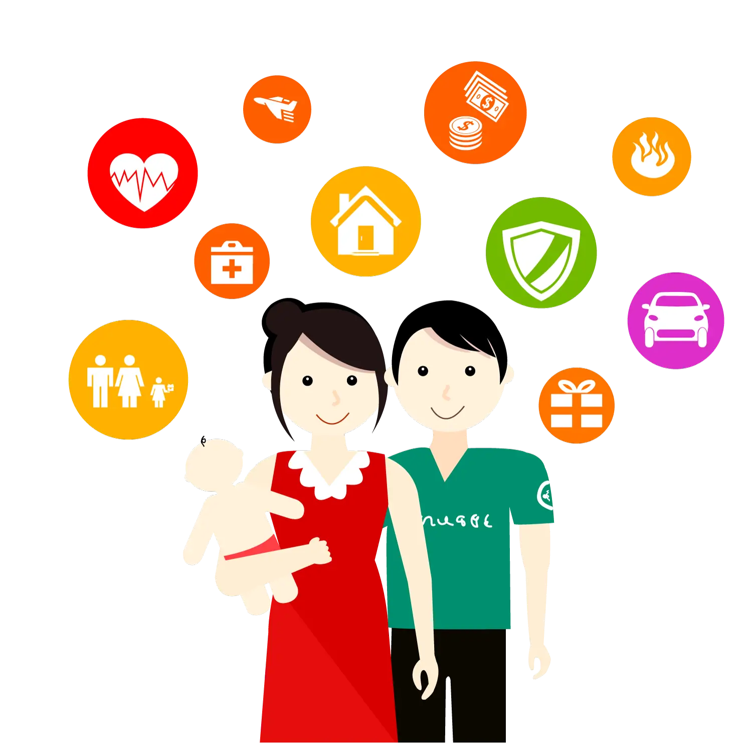 Family Protection with Insurance Concept Icons