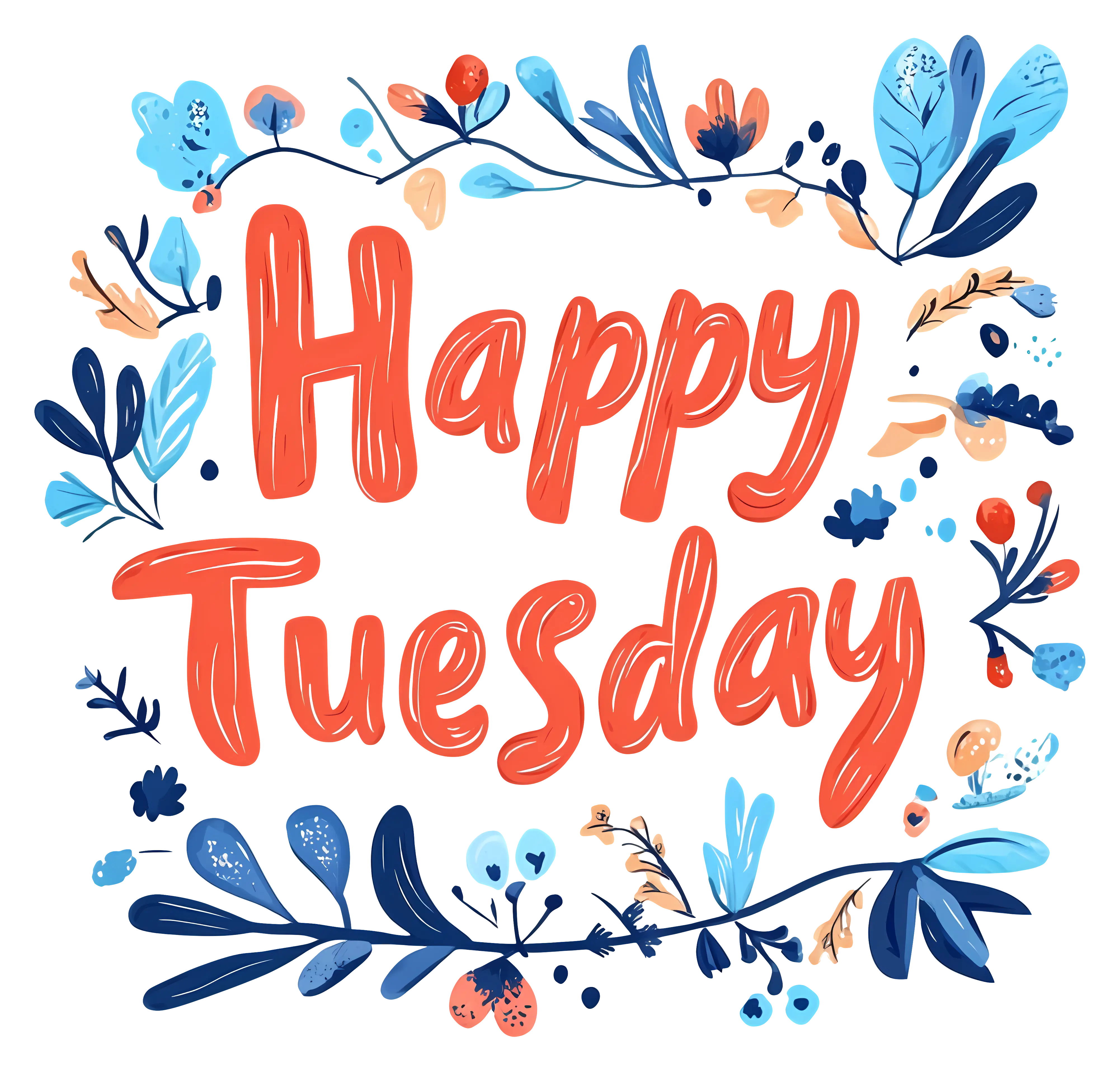 Happy Tuesday Greeting Illustration with Floral Elements