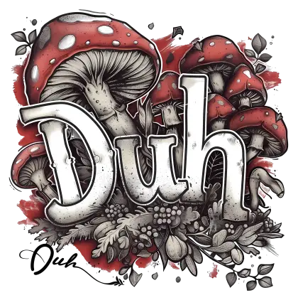 Red Mushrooms with Text