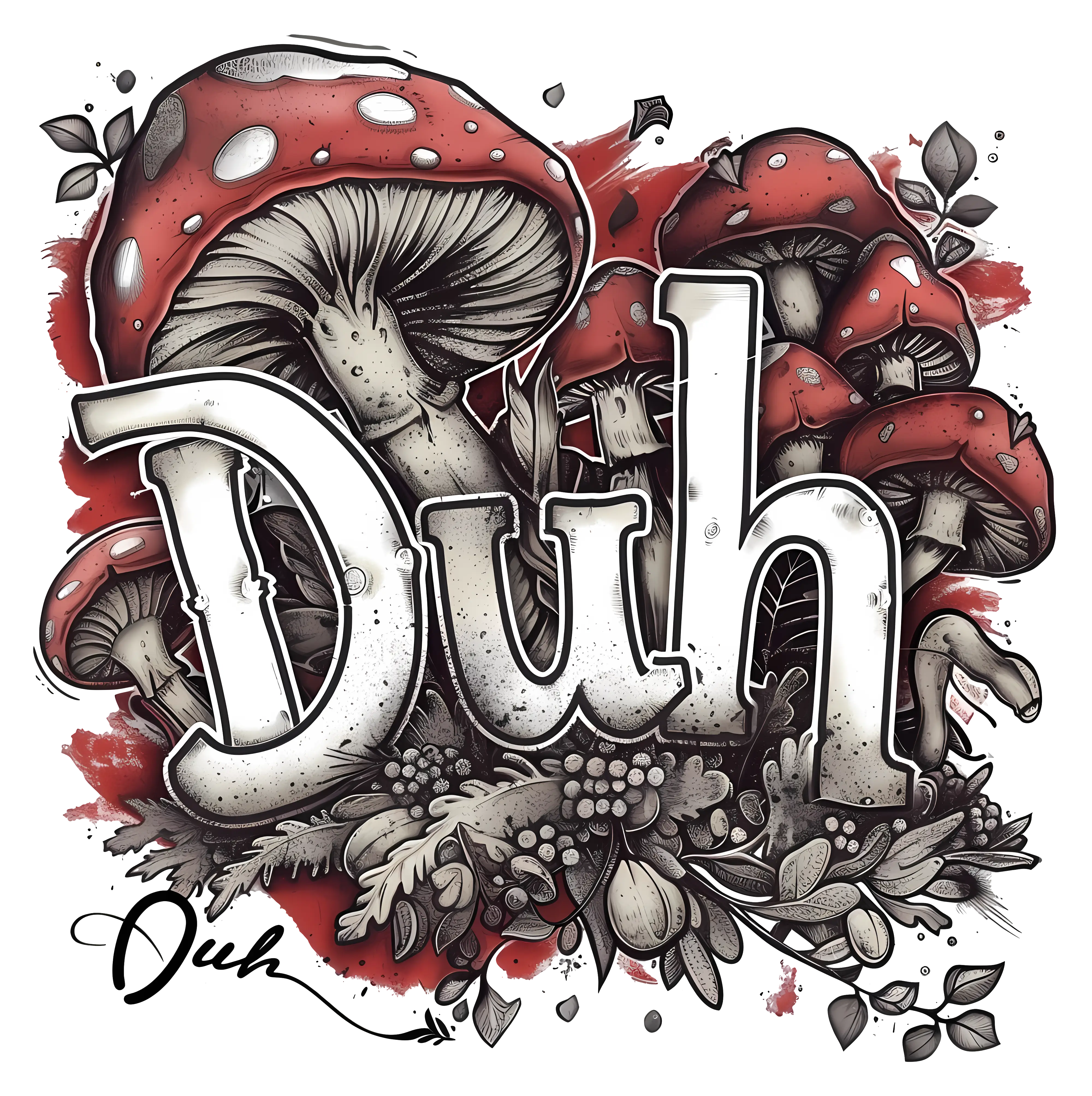 Red Mushrooms with Text