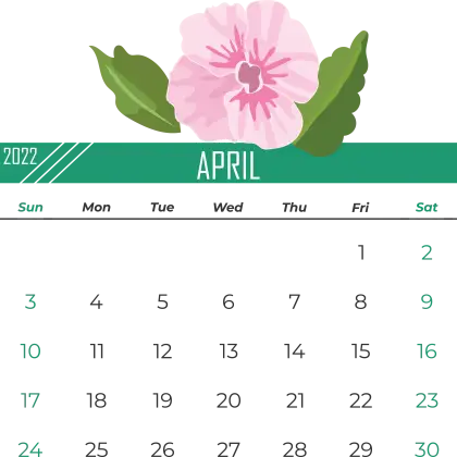April 2022 Calendar with Pink Flower Decoration