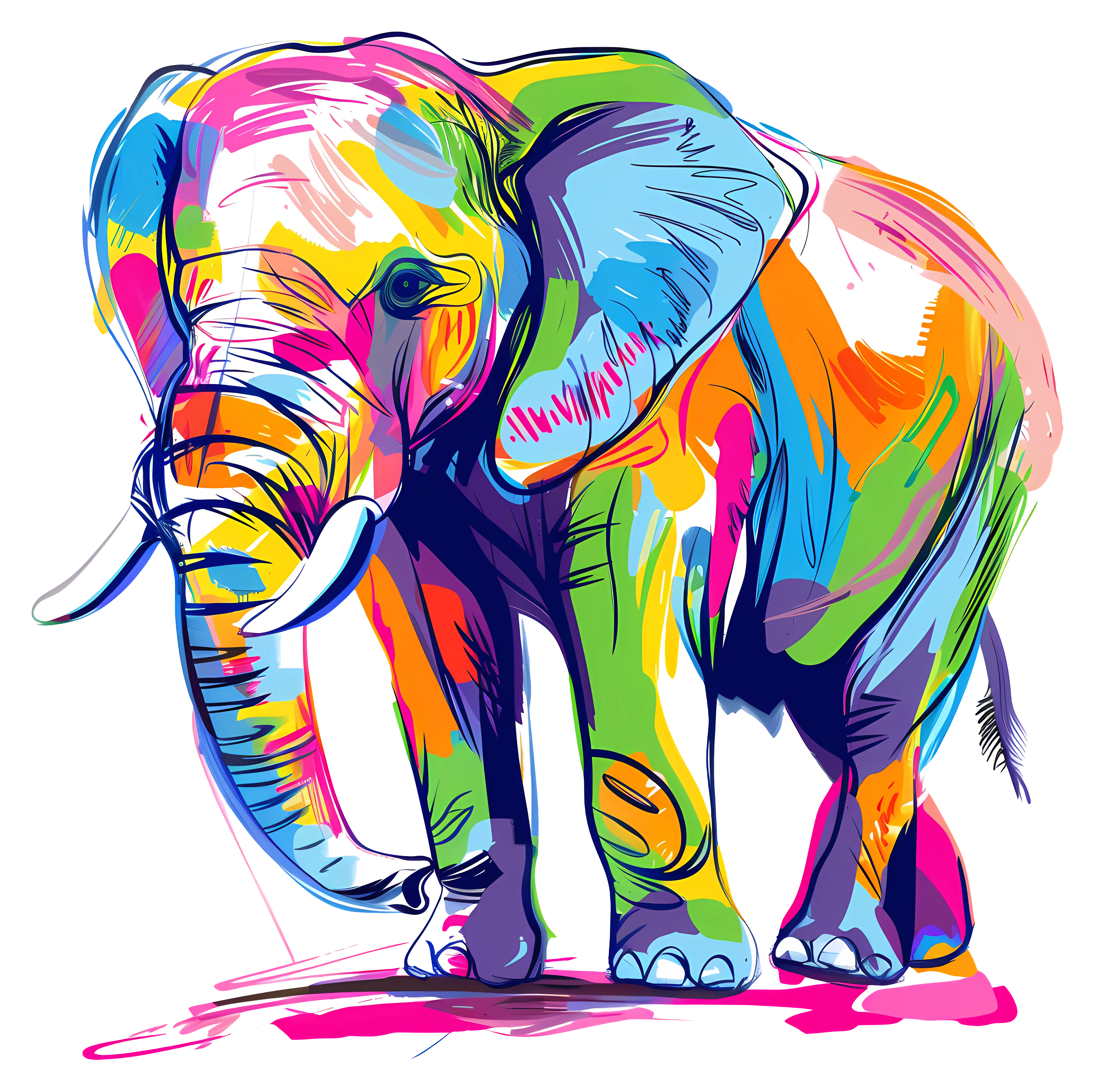 Multicolored Pop Art Elephant Illustration
