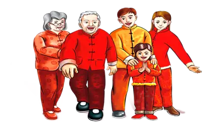 Happy Family in Traditional Clothing