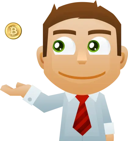 Cartoon Businessman Holding Bitcoin