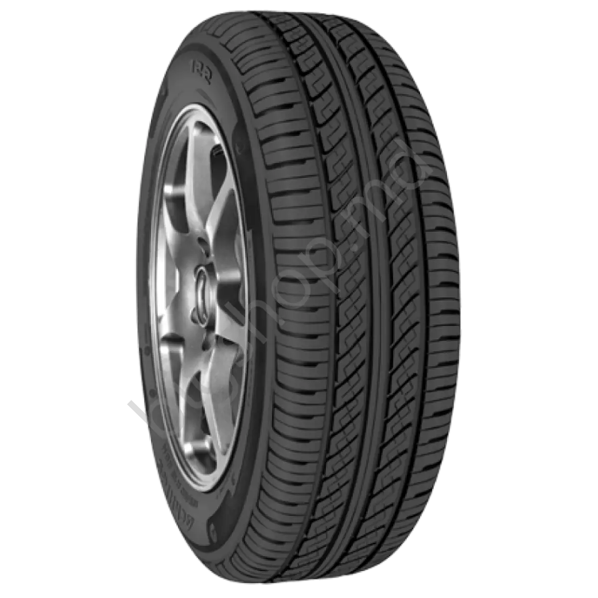Black Car Tire with Tread and Metal Rim