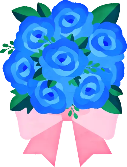 Bouquet of Blue Roses with a Pink Ribbon