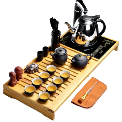 Traditional Tea Set on Wooden Tray