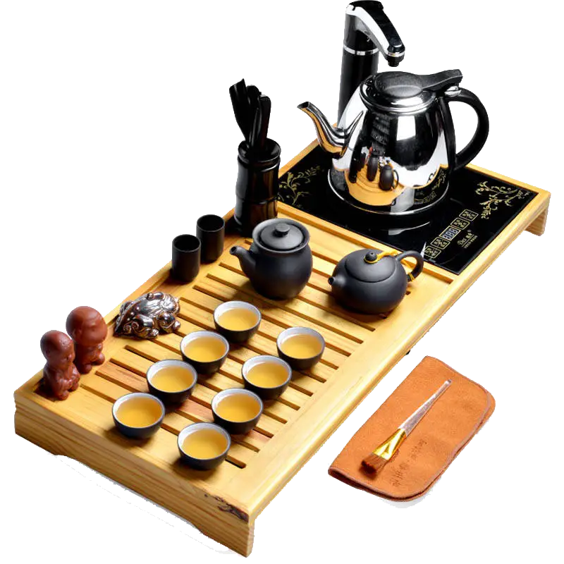 Traditional Tea Set on Wooden Tray