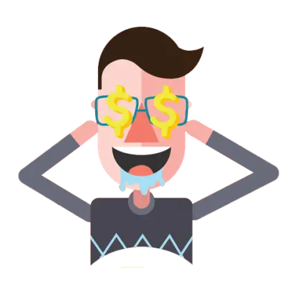 Excited Cartoon Man with Dollar Sign Glasses