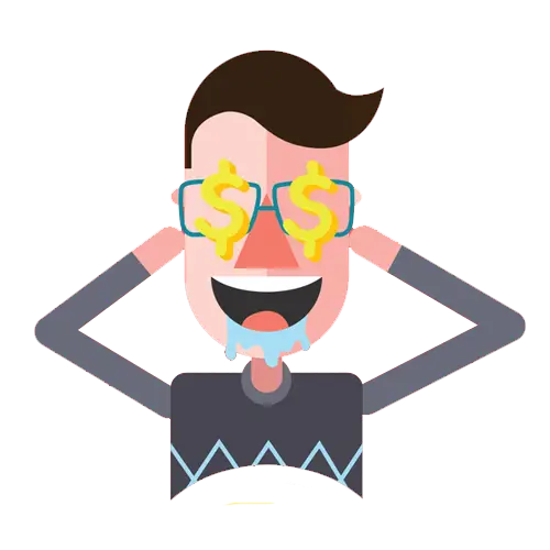 Excited Cartoon Man with Dollar Sign Glasses
