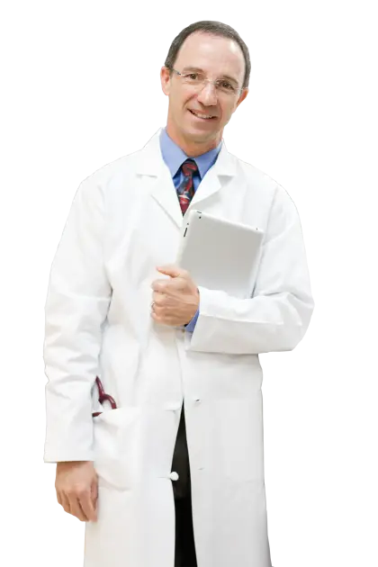 Male Doctor in White Coat Holding a Tablet