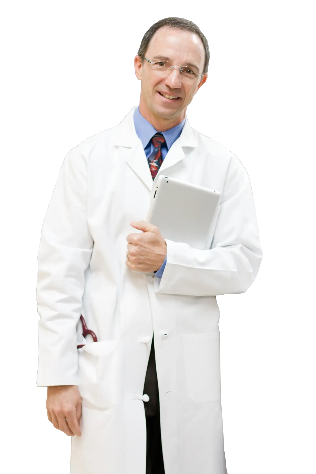 Male Doctor in White Coat Holding a Tablet
