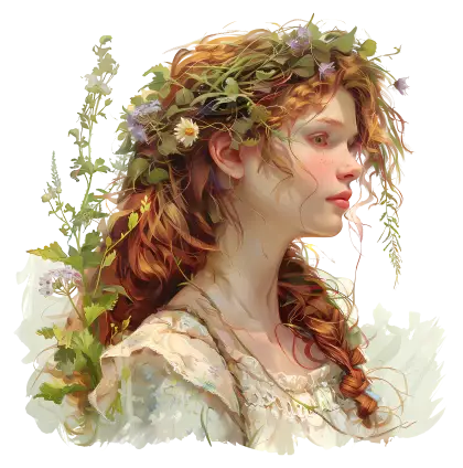 Woman with Dreamy Floral Crown Illustration