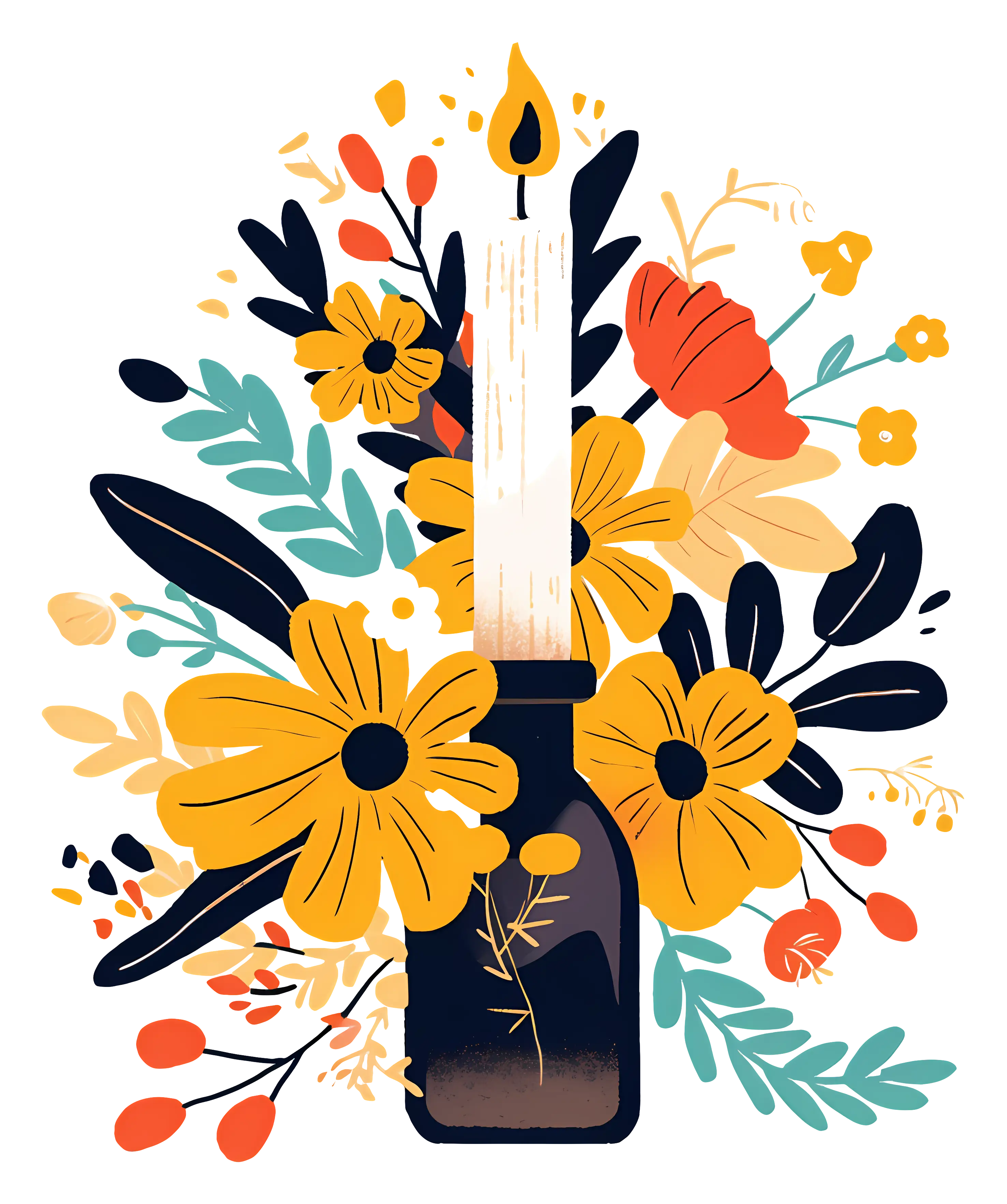 Candle with Floral Arrangement