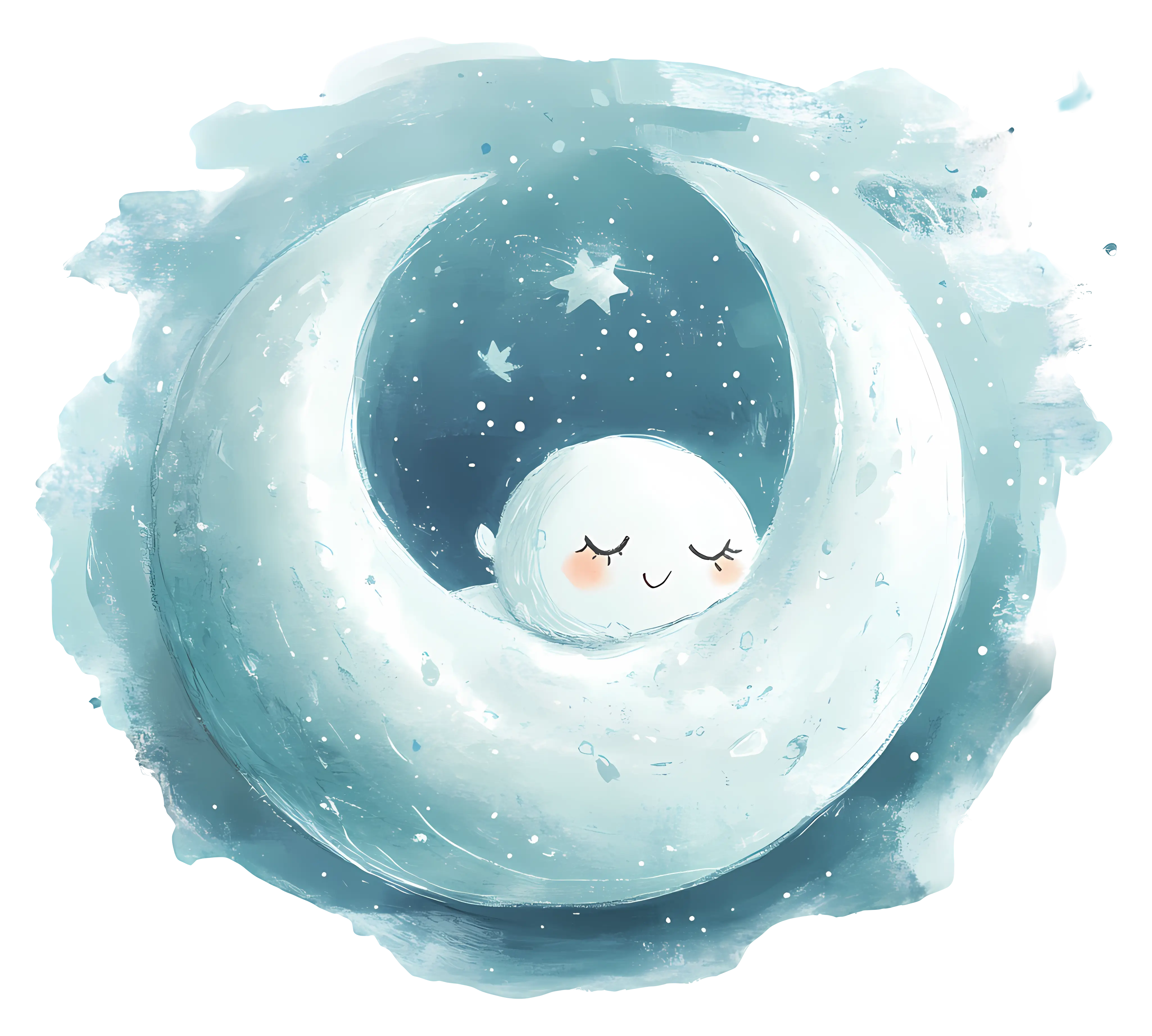 Cute Sleeping Moon with Stars