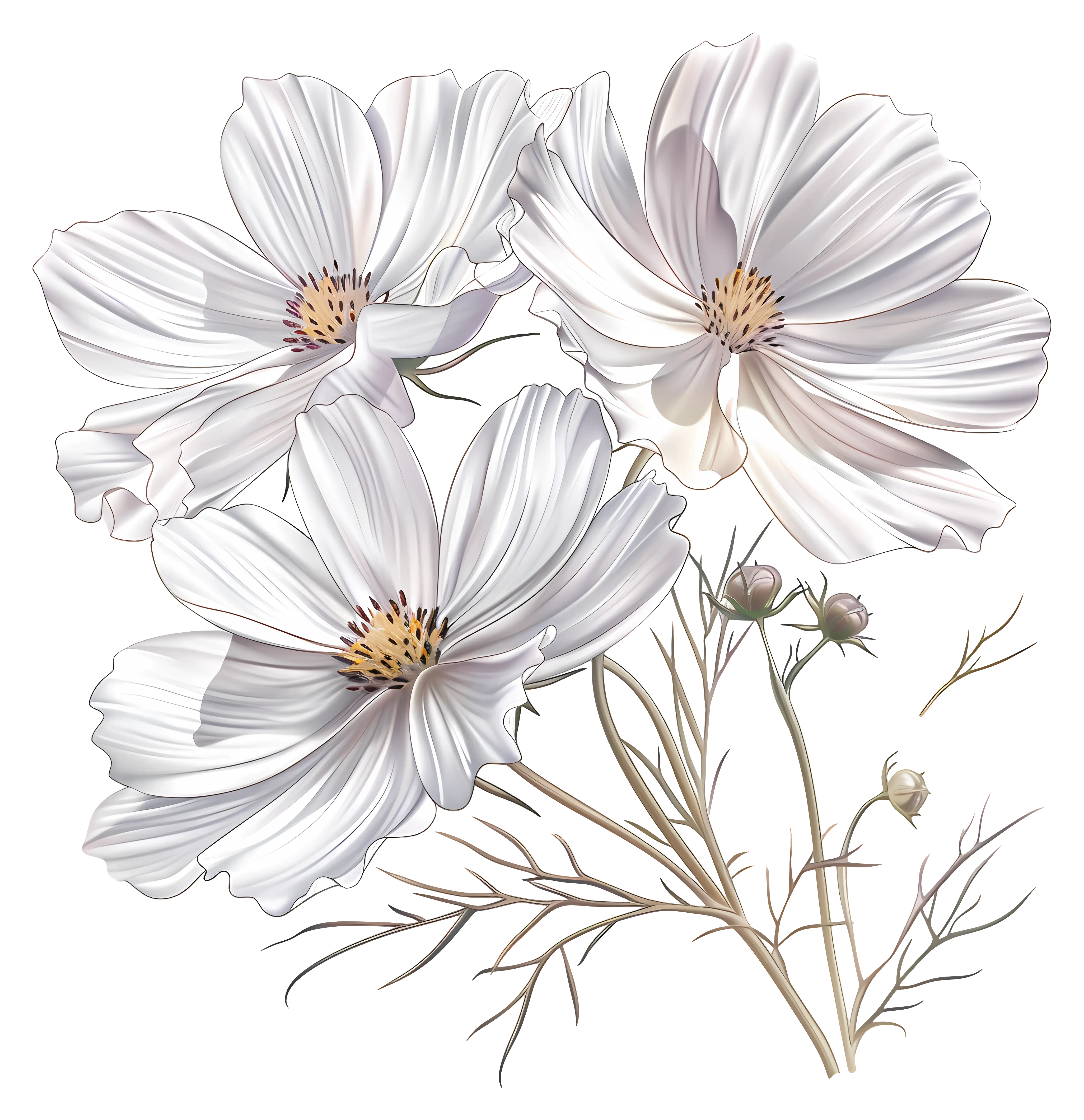 Delicate White Flowers Illustration