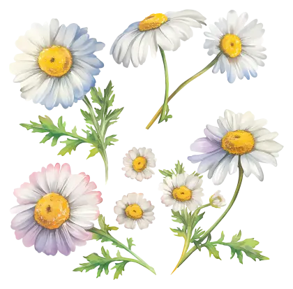 Daisy Flowers with Green Leaves