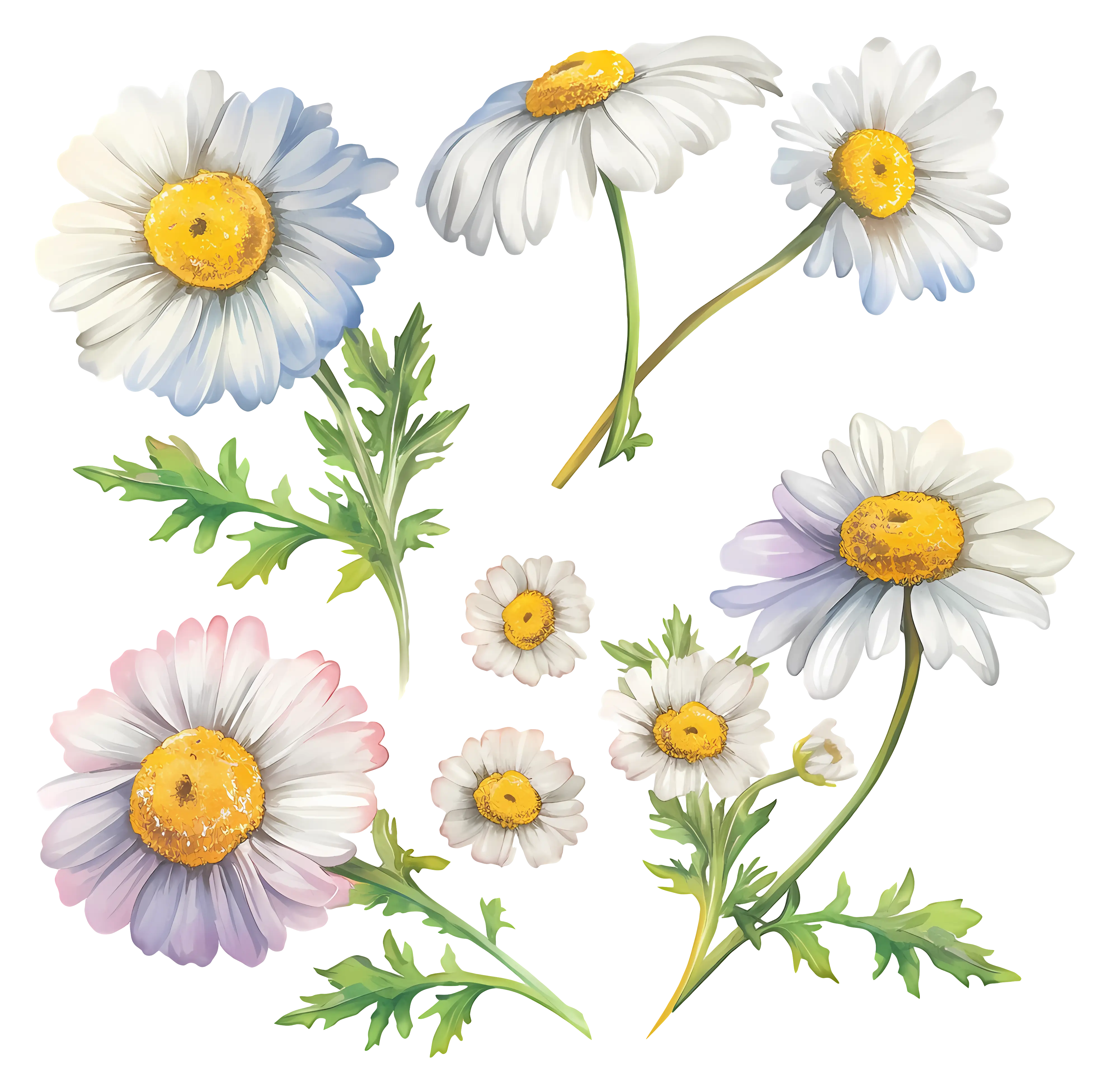 Daisy Flowers with Green Leaves