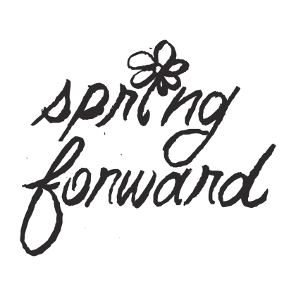 Handwritten Spring Forward Text with Flower