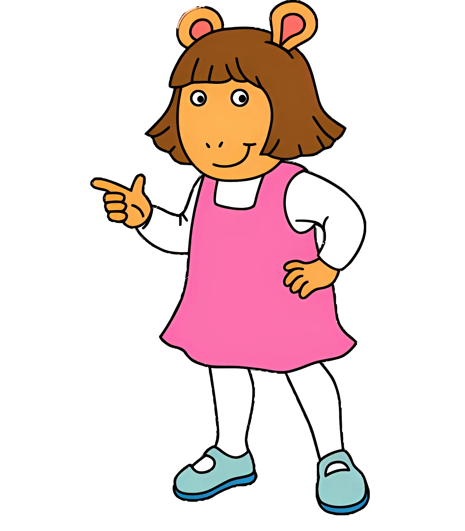 Cartoon Girl with Pink Dress Pointing