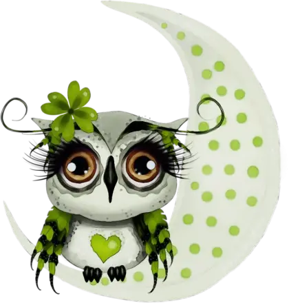 Cute Owl on Green Crescent Moon