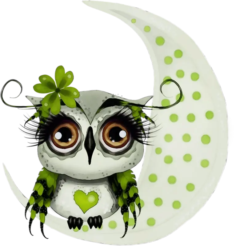 Cute Owl on Green Crescent Moon