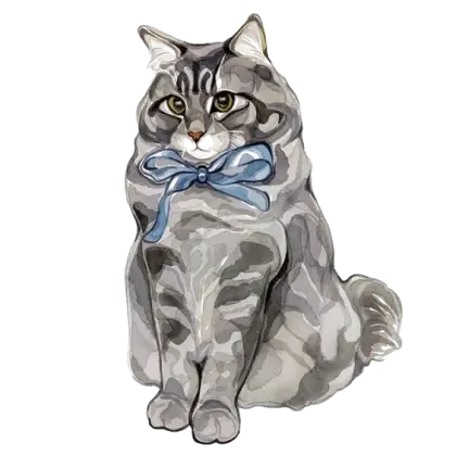 Cute Gray Cat with Blue Bow