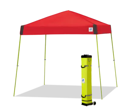 Red Canopy Tent with Green Poles and Carry Bag