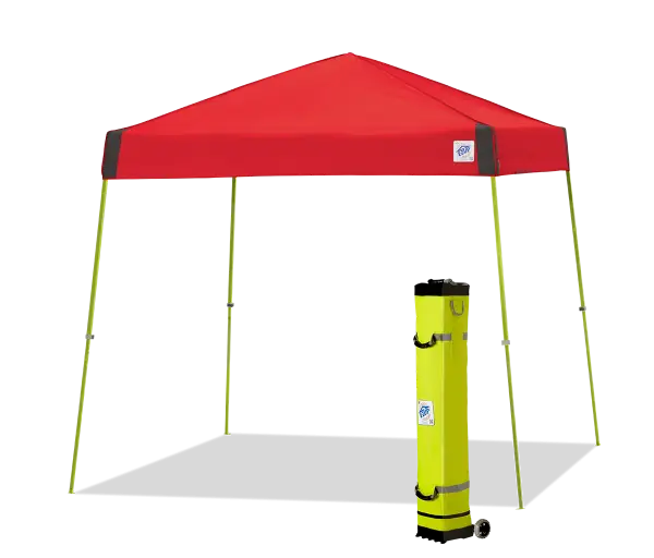 Red Canopy Tent with Green Poles and Carry Bag