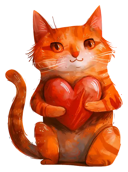 Cartoon Cat Holding Red Heart
