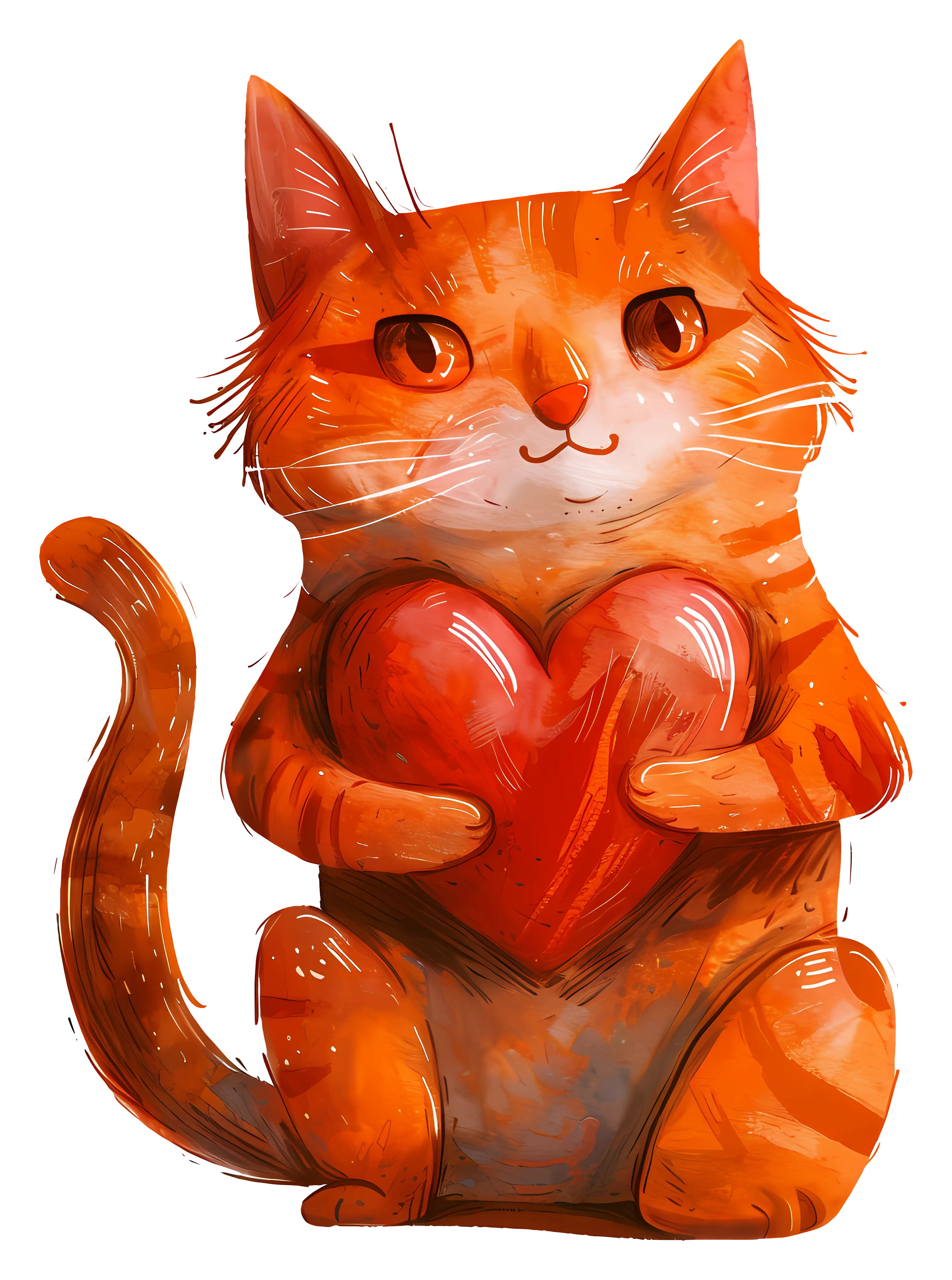 Cartoon Cat Holding Red Heart