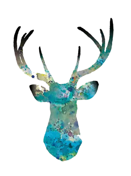 Blue Watercolor Deer Silhouette with Antlers