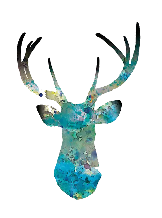 Blue Watercolor Deer Silhouette with Antlers