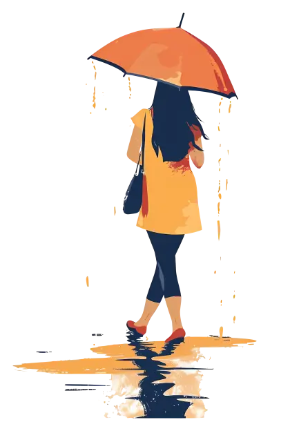 Stylish Woman with Umbrella in the Rain