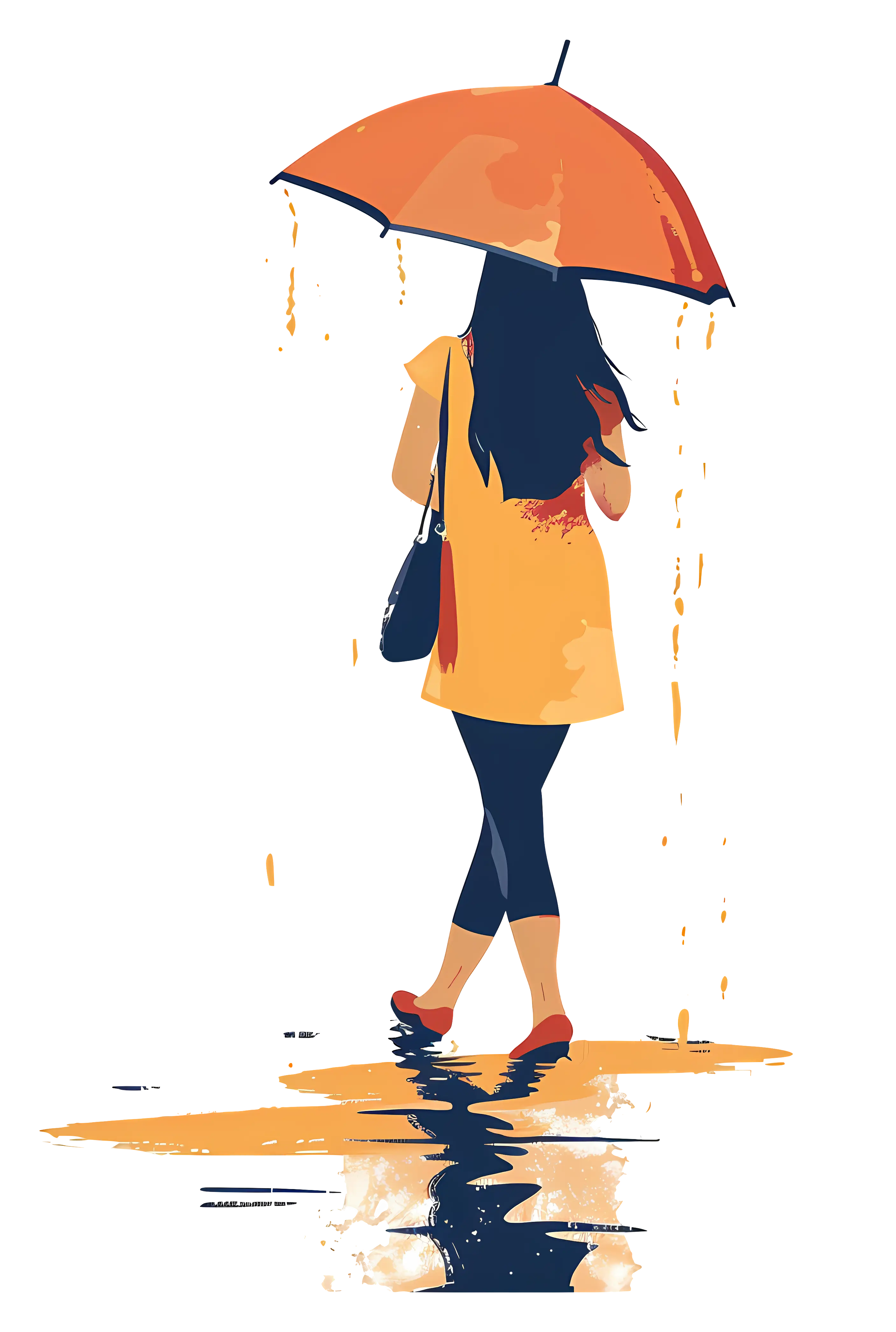 Stylish Woman with Umbrella in the Rain