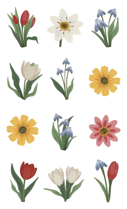 Assorted Flower Illustrations in Artistic Style