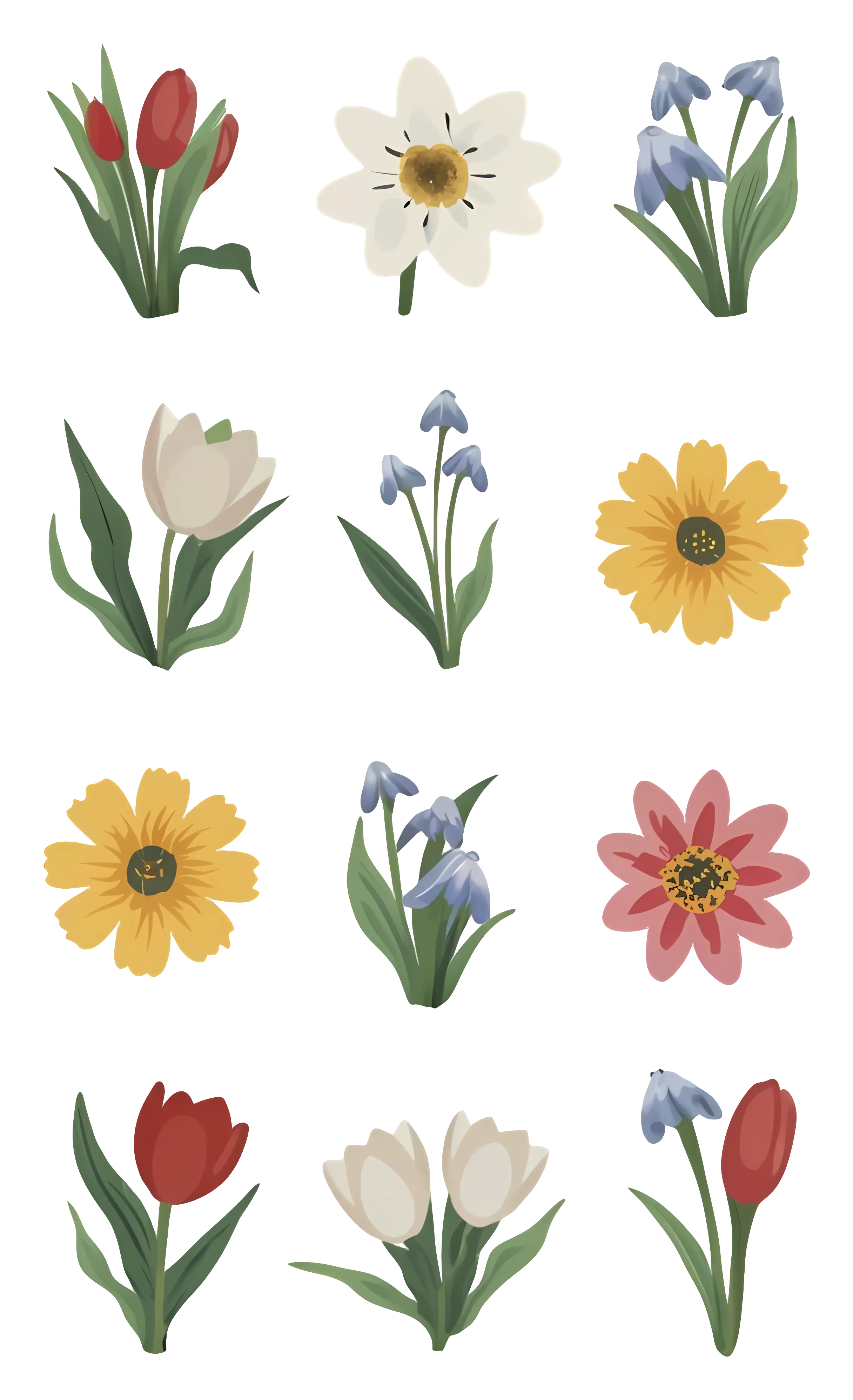 Assorted Flower Illustrations in Artistic Style
