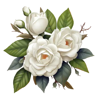 White Roses with Green Leaves in Elegant Style